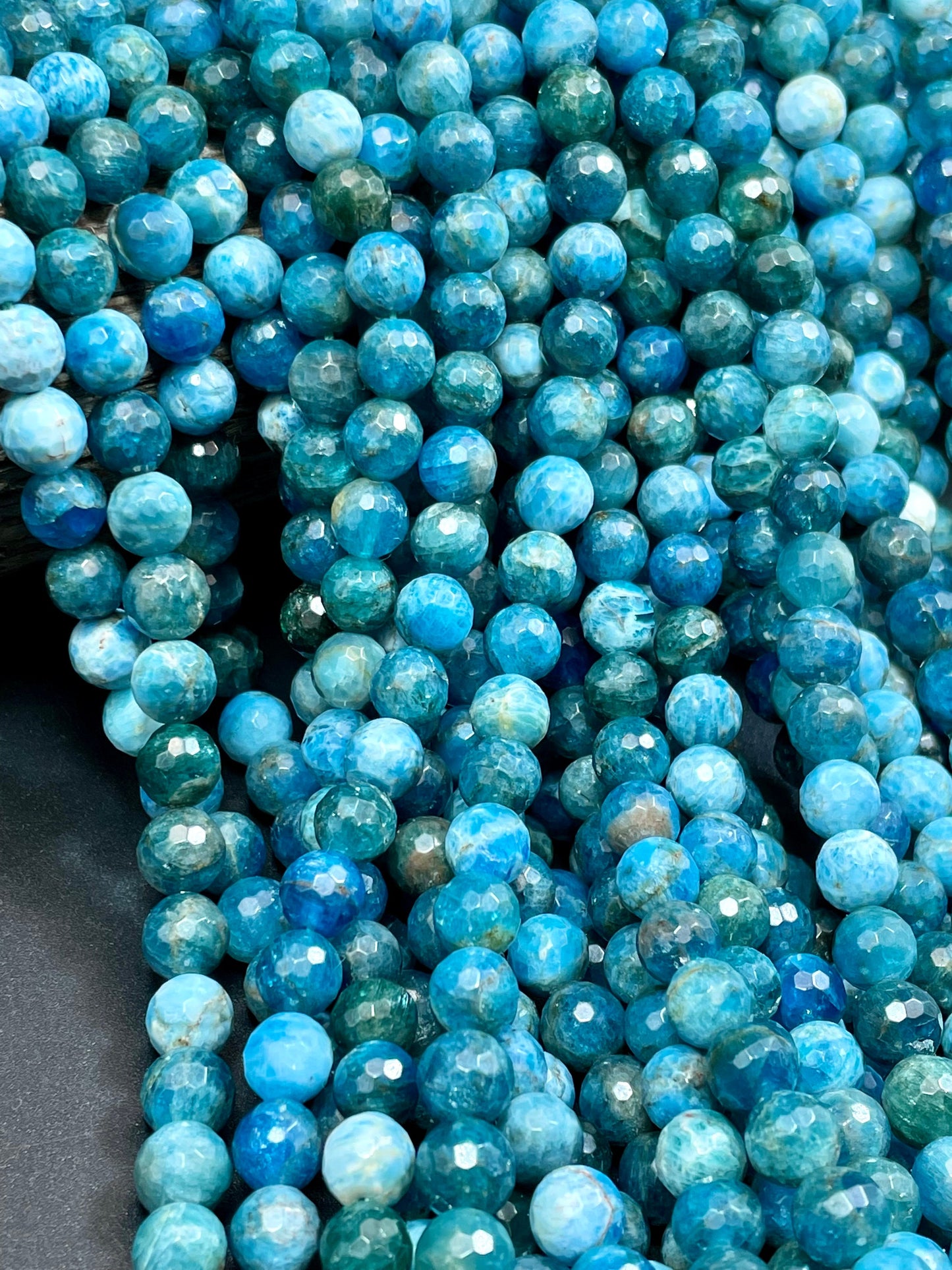 AAA Natural Blue Apatite Gemstone Bead Faceted 6mm 8mm 12mm Round Beads, Beautiful Blue Color Apatite Gemstone Beads