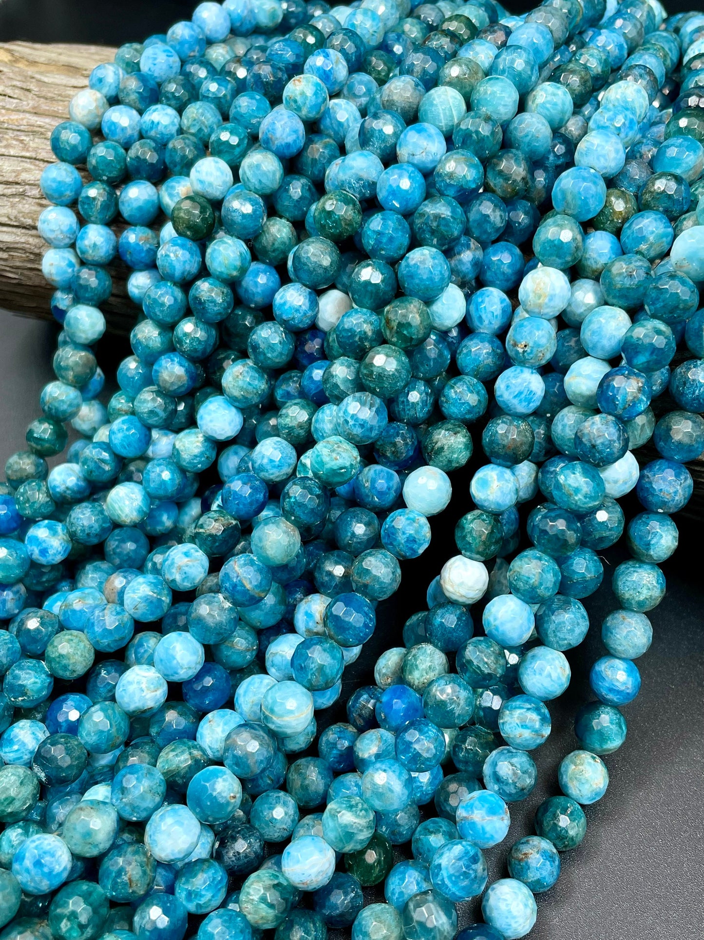 AAA Natural Blue Apatite Gemstone Bead Faceted 6mm 8mm 12mm Round Beads, Beautiful Blue Color Apatite Gemstone Beads