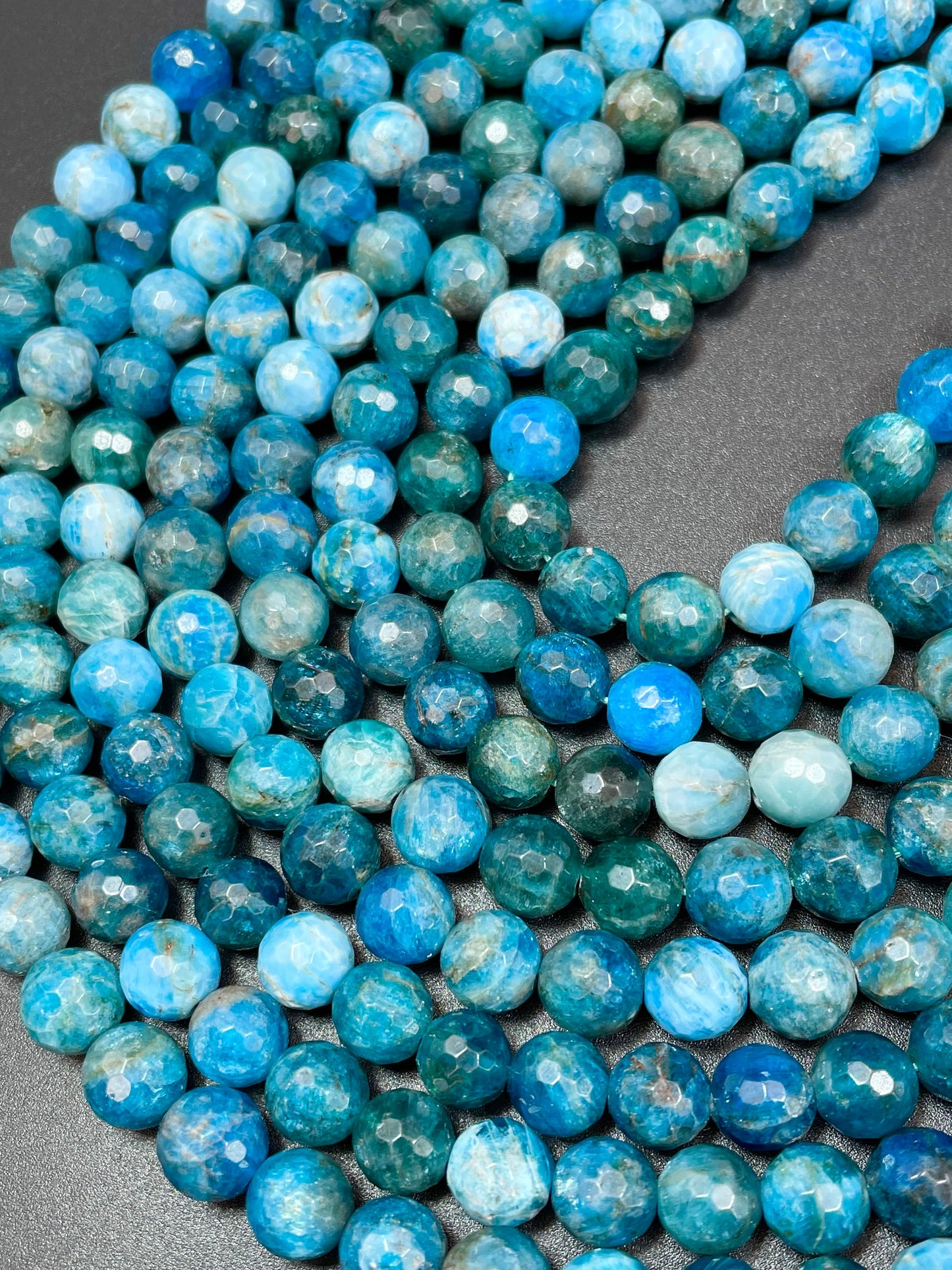 AAA Natural Blue Apatite Gemstone Bead Faceted 6mm 8mm 12mm Round Beads, Beautiful Blue Color Apatite Gemstone Beads