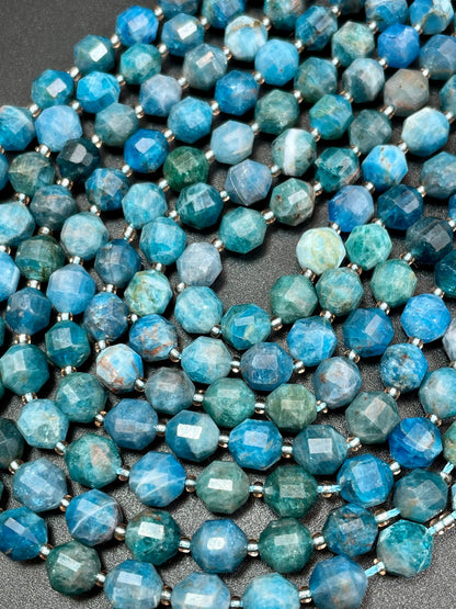 Natural Blue Apatite Gemstone Bead Faceted 7mm Diamond Shape Bead, Beautiful Blue Color Apatite Gemstone Bead