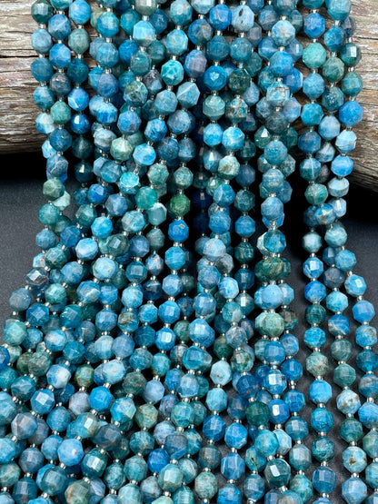 Natural Blue Apatite Gemstone Bead Faceted 7mm Diamond Shape Bead, Beautiful Blue Color Apatite Gemstone Bead