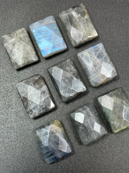 Natural Labradorite Gemstone Bead Faceted 14x18mm Rectangle Shape, Gorgeous Natural Gray Labradorite Blue Flash LOOSE BEADS