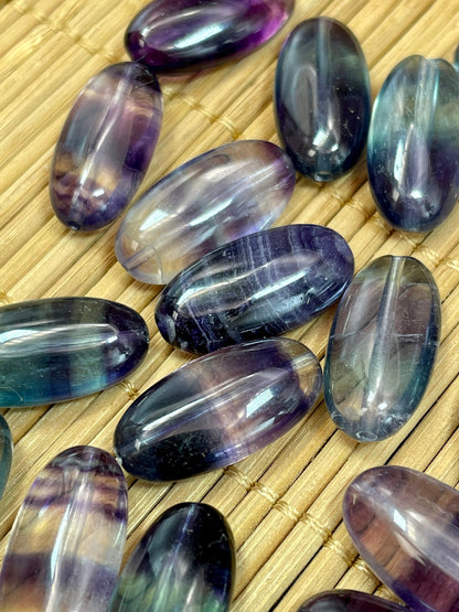 AAA Natural Fluorite Gemstone Bead 20x10mm Smooth Oval Shape, Gorgeous Natural Purple Green Color Fluorite Bead, LOOSE BEADS