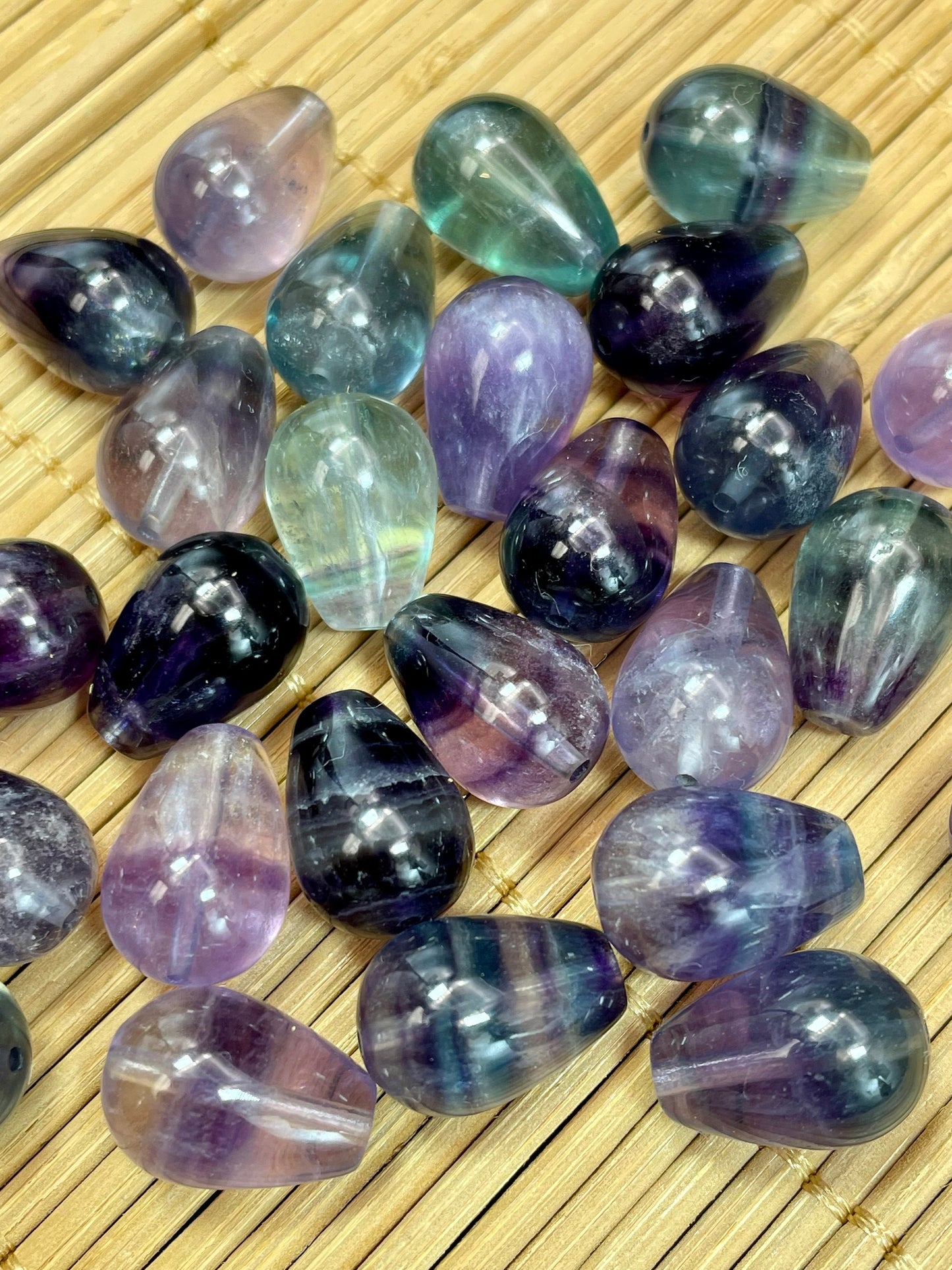 AAA Natural Fluorite Gemstone Bead 10x14mm Teardrop Shape, Gorgeous Multicolor Green Purple Colors Fluorite Gemstone Bead, LOOSE BEADS