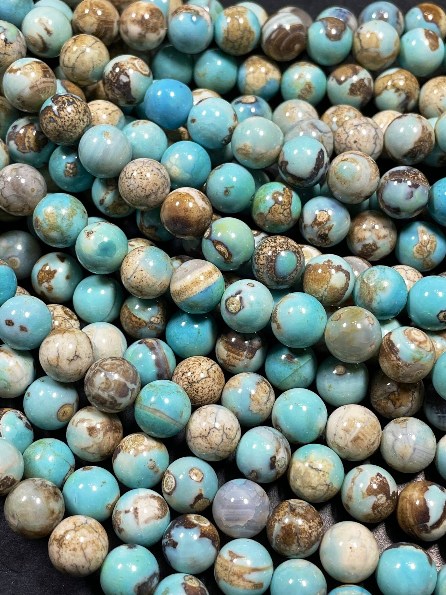 Natural Dragon Skin Agate Gemstone Bead 8mm 10mm 12mm Round Bead, Gorgeous Natural Blue Brown Color Gemstone Bead