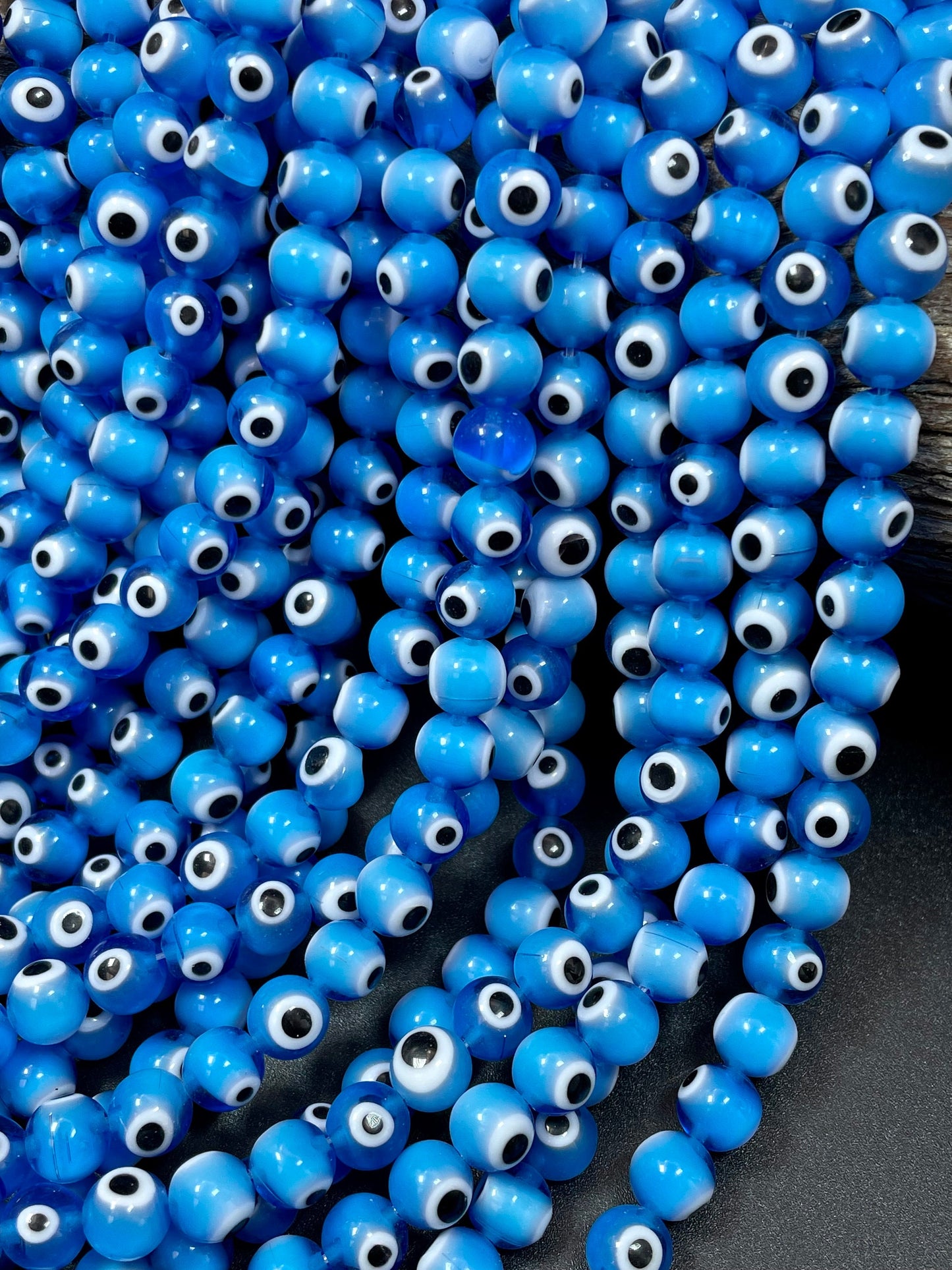 Evil Eye Glass Beads 6mm 8mm 10mm Round Beads, Beautiful Turquoise Blue White Black Color Evil Eye Glass Beads, Lucky Eye Bead Full Strand 15.5"