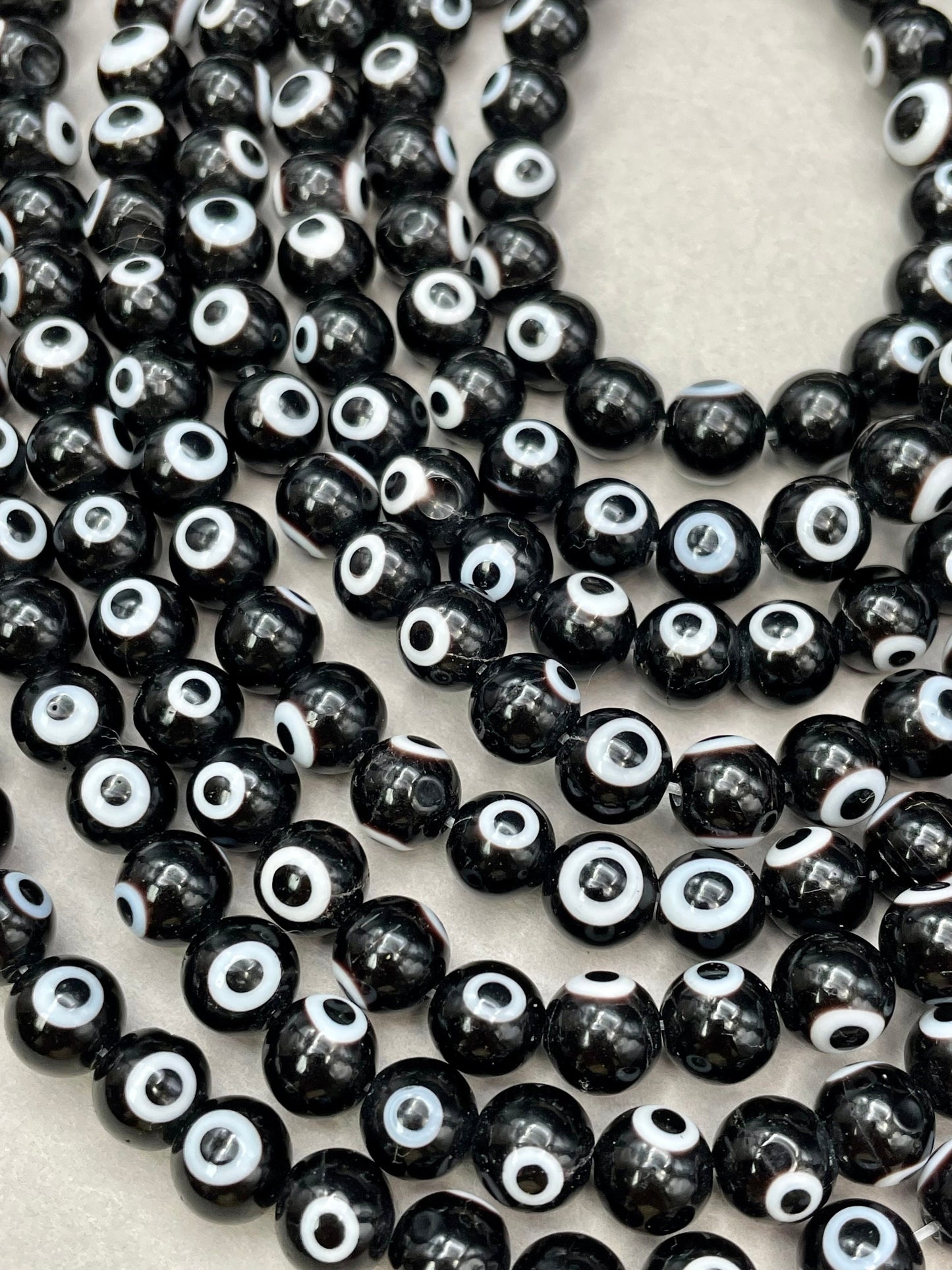 Evil Eye Glass Beads 6mm 8mm 10mm Round Shape, Lucky Eye Beads, Black Evil Evil Glass Beads Full Strand