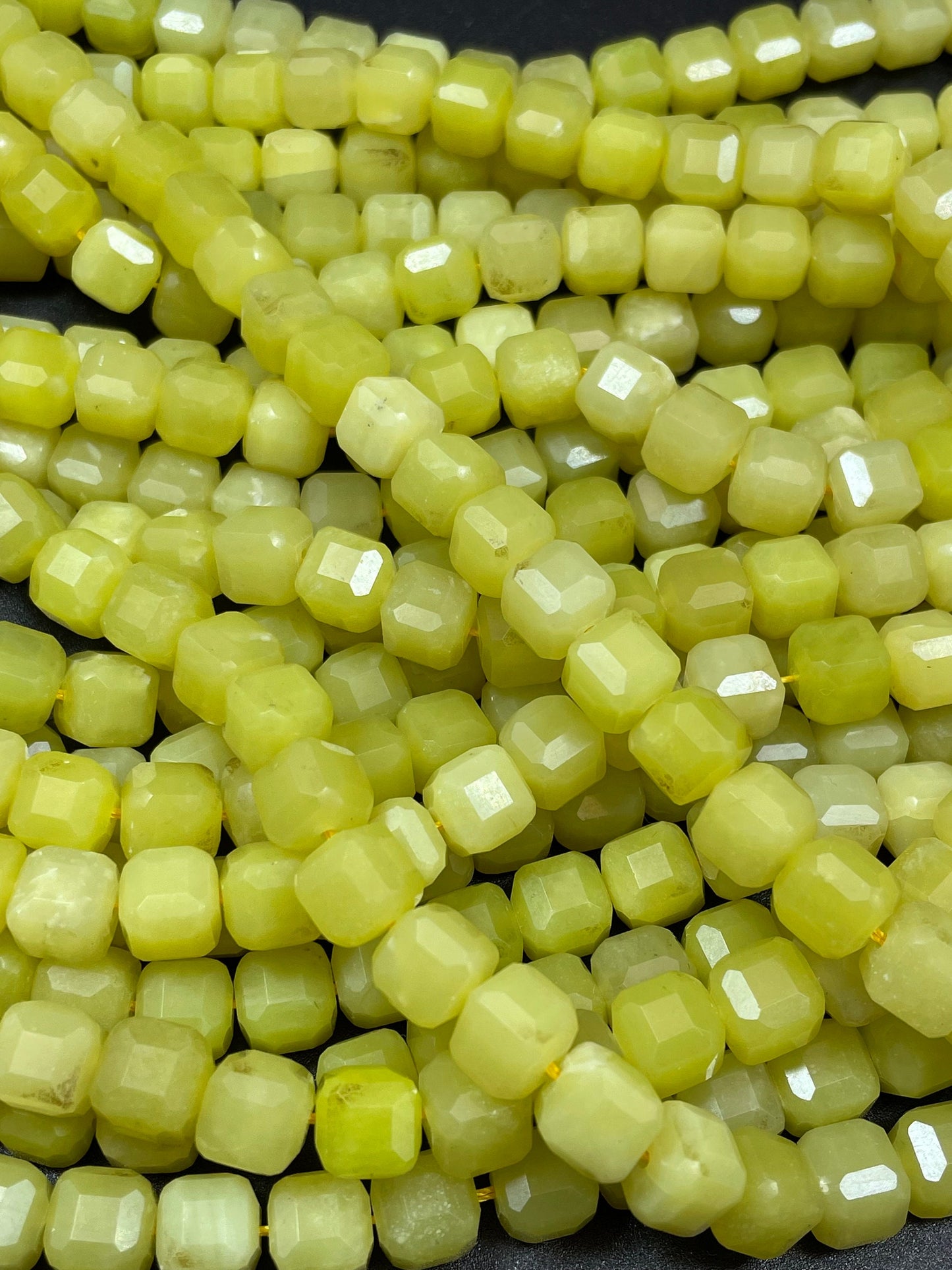 AAA Natural Lemon Jade Gemstone Bead Faceted 8mm Cube Shape, Gorgeous Lemon Green Yellow Color Jade Beads