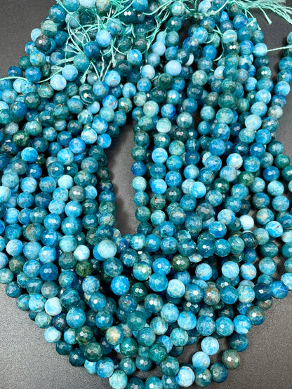 AAA Natural Blue Apatite Gemstone Bead Faceted 6mm 8mm 12mm Round Beads, Beautiful Blue Color Apatite Gemstone Beads