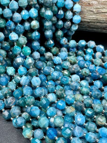 Natural Blue Apatite Gemstone Bead Faceted 7mm Diamond Shape Bead, Beautiful Blue Color Apatite Gemstone Bead