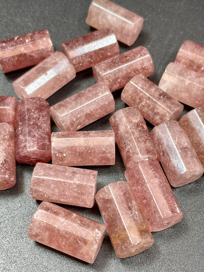 Natural Strawberry Quartz Gemstone Bead Faceted 17x9mm Tube Shape, Beautiful Red-Pink Color Strawberry Quartz LOOSE Beads