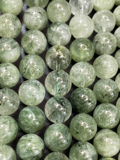 AAA Natural Green Rutilated Quartz 9mm 10mm 11mm Round Beads, Natural Green Clear Rutilated Quartz Excellent Quality