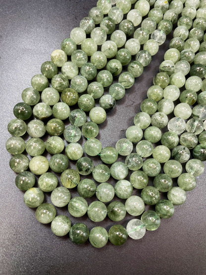 AAA Natural Green Rutilated Quartz 9mm 10mm 11mm Round Beads, Natural Green Clear Rutilated Quartz Excellent Quality