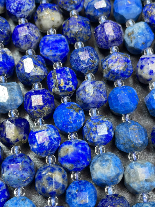 Natural Lapis Lazuli Gemstone Bead Faceted 10mm Barrel Shape Bead, Gorgeous Natural Blue Color Lapis Lazuli Gemstone Bead