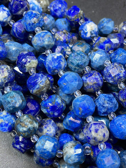 Natural Lapis Lazuli Gemstone Bead Faceted 10mm Barrel Shape Bead, Gorgeous Natural Blue Color Lapis Lazuli Gemstone Bead