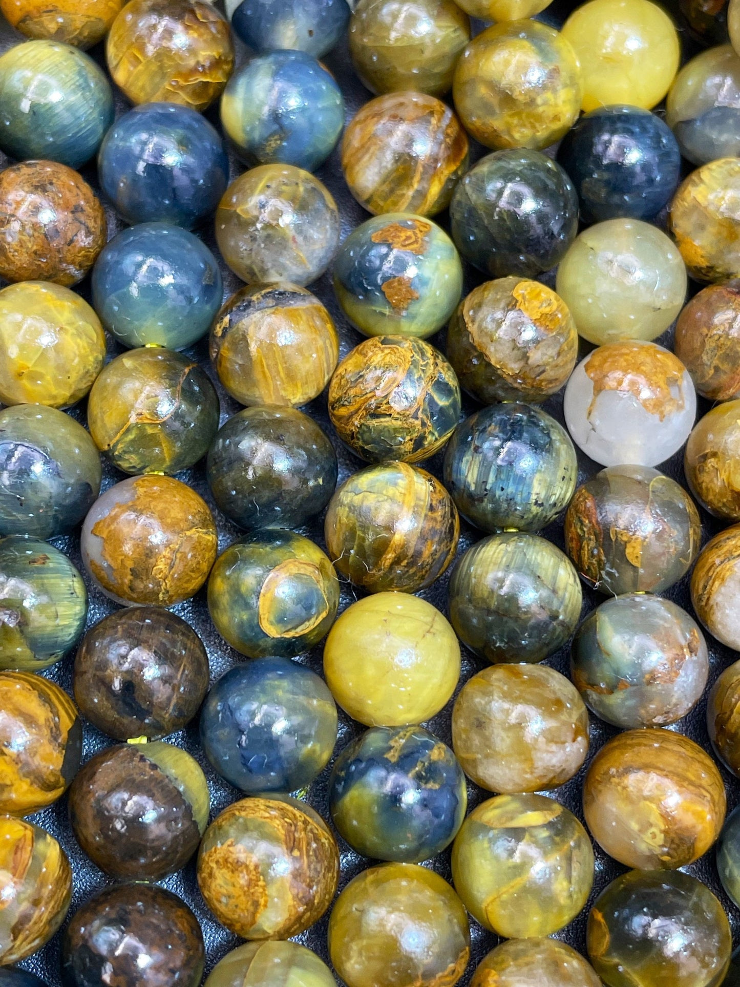 Natural Bumblebee Jasper Gemstone Bead 4mm 6mm 8mm Round Beads, Gorgeous Natural Yellow Gray Blue Black Color Bumblebee Jasper 15.5"