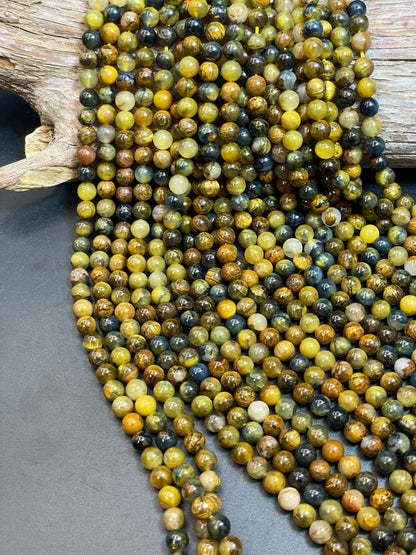 Natural Bumblebee Jasper Gemstone Bead 4mm 6mm 8mm Round Beads, Gorgeous Natural Yellow Gray Blue Black Color Bumblebee Jasper 15.5"