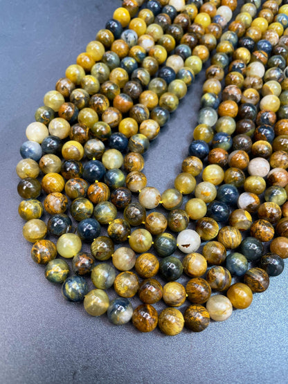 Natural Bumblebee Jasper Gemstone Bead 4mm 6mm 8mm Round Beads, Gorgeous Natural Yellow Gray Blue Black Color Bumblebee Jasper 15.5"