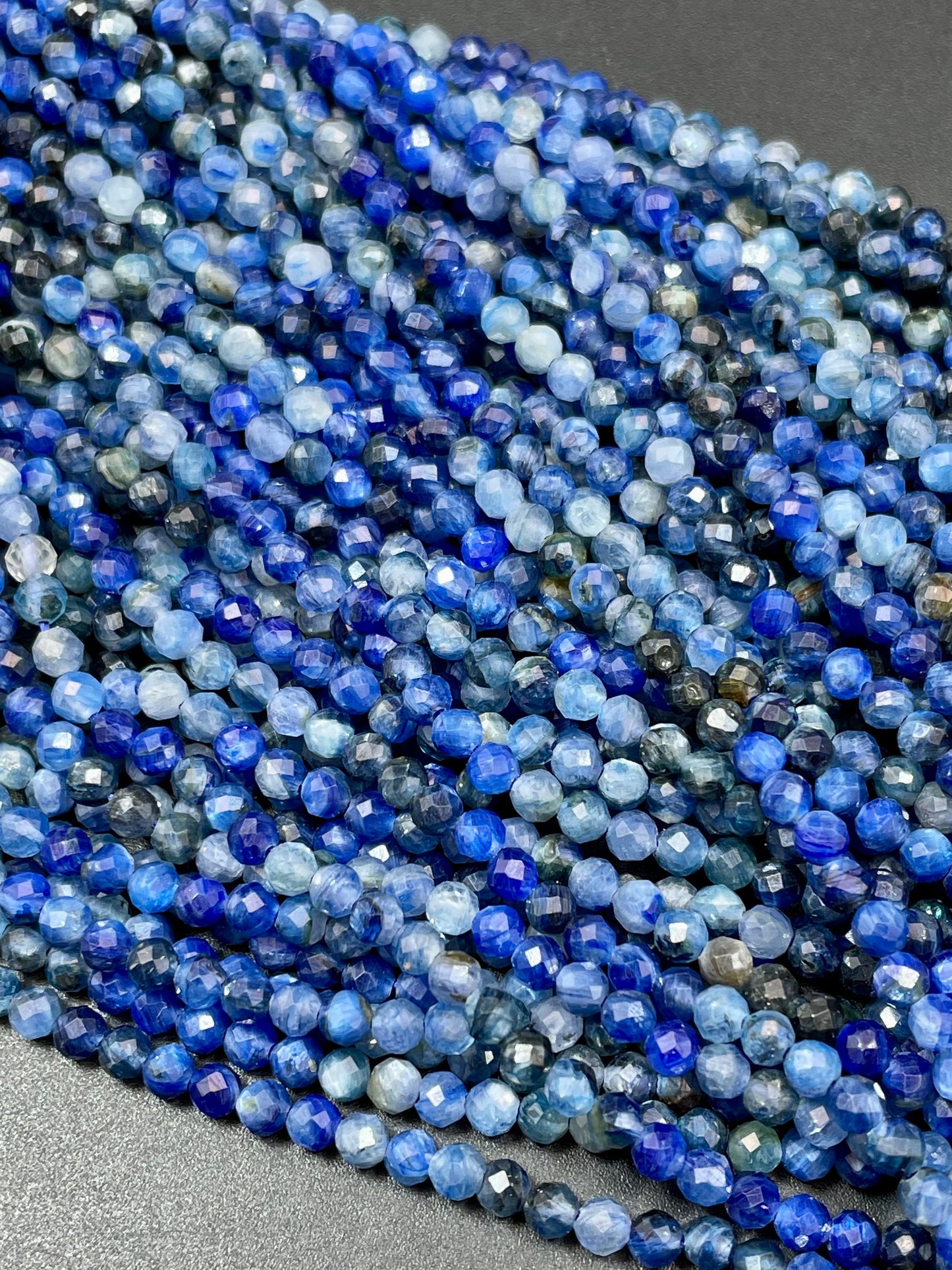 AAA Natural Kyanite Gemstone Bead Faceted 3mm Round Shape Bead, Beautiful Royal Blue Color Kyanite Gemstone Beads