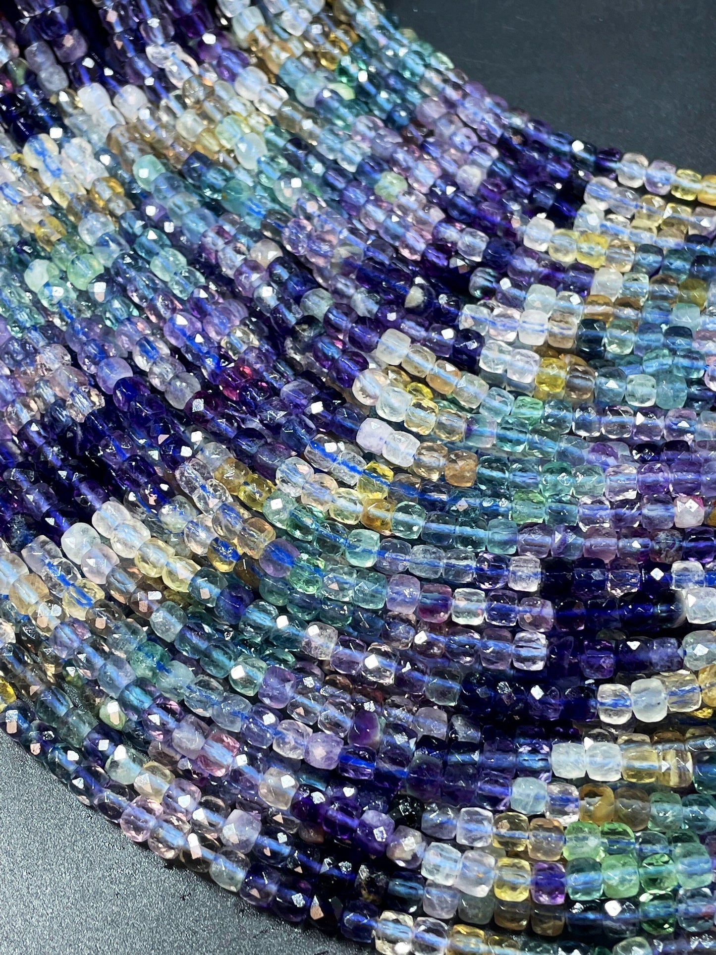 AAA Natural Fluorite Gemstone Bead Faceted 4mm Cube Shape, Beautiful Natural Multicolor Fluorite Gemstone Bead, Full Strand 15.5"