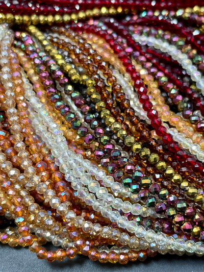 BULK! Beautiful Multicolor Crystal Beads Faceted 3mm Round Shape Beads, Gorgeous Multicolor Crystal Glass Beads, Great Quality Full Strands 14"