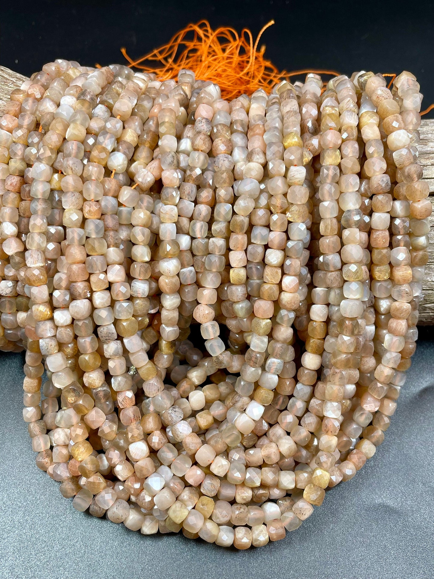 AAA Natural moonstone bead. Faceted 5mm faceted cube shape bead. Gorgeous natural multi color moonstone. High quality, Full strand 15.5"
