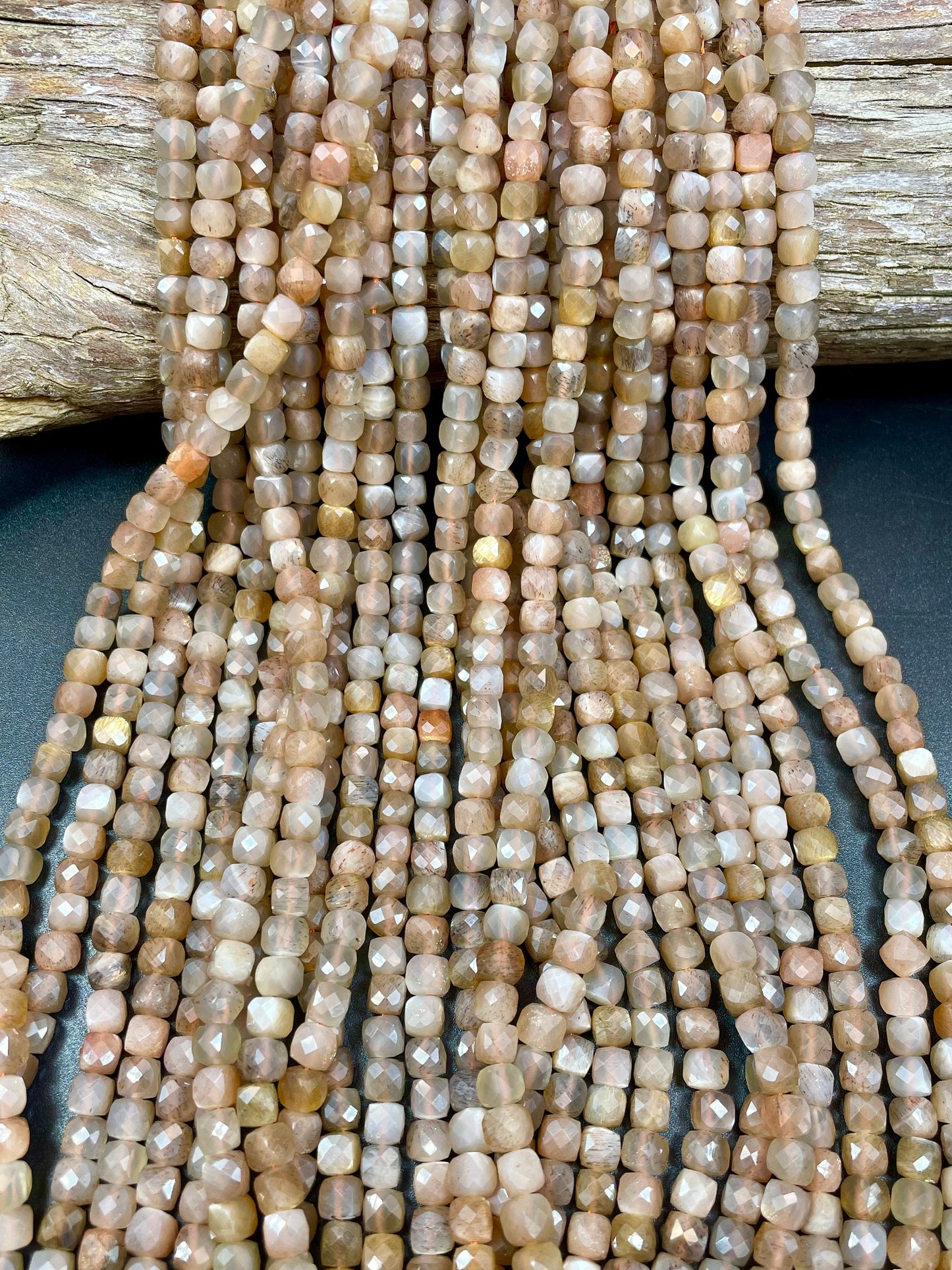 AAA Natural moonstone bead. Faceted 5mm faceted cube shape bead. Gorgeous natural multi color moonstone. High quality, Full strand 15.5"
