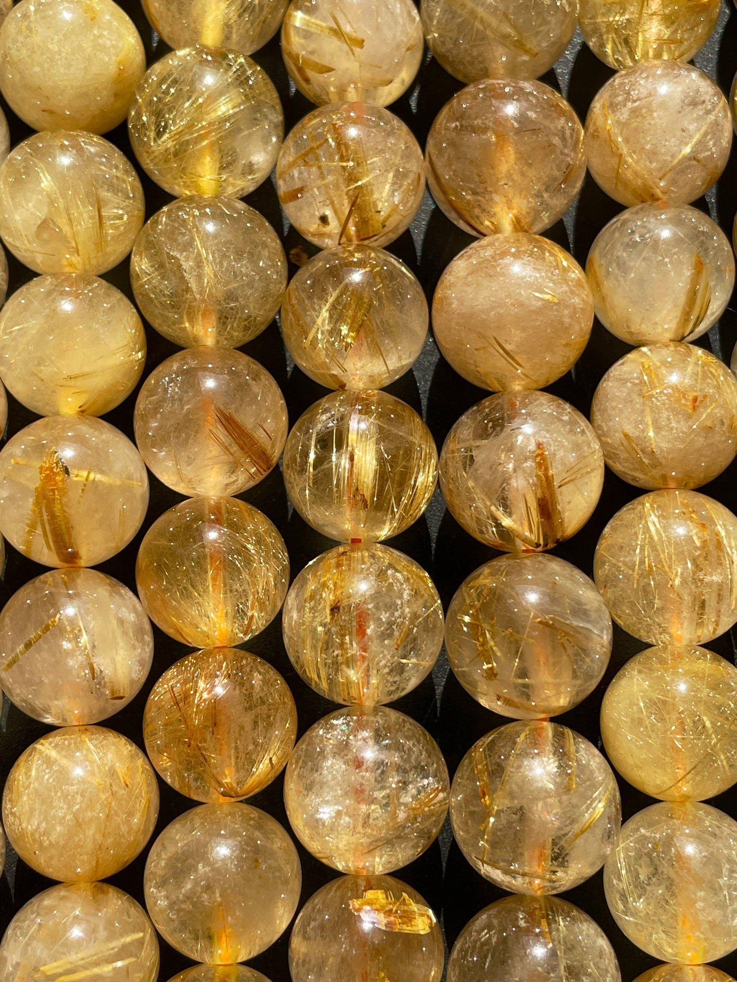 AA+ Natural Gold Rutilated Quartz Gemstone Bead 5mm 6mm 8mm 9mm 10mm 12mm Round Beads, Natural Golden Yellow Color Rutilated Quartz Gemstone Bead