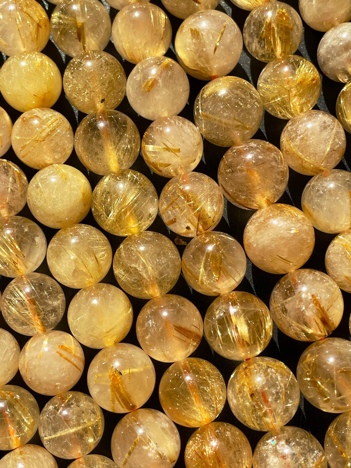 AA+ Natural Gold Rutilated Quartz Gemstone Bead 5mm 6mm 8mm 9mm 10mm 12mm Round Beads, Natural Golden Yellow Color Rutilated Quartz Gemstone Bead