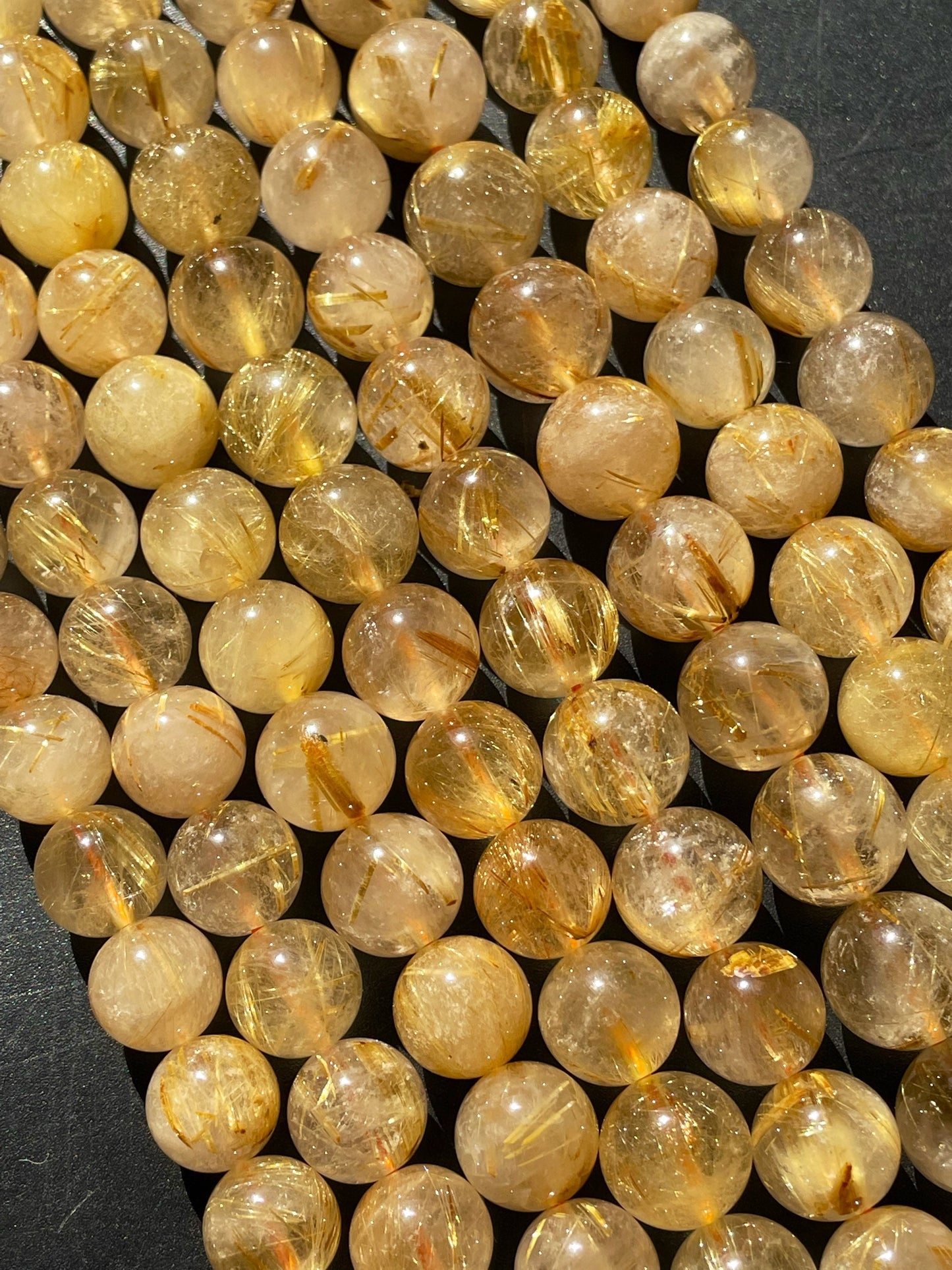 AA+ Natural Gold Rutilated Quartz Gemstone Bead 5mm 6mm 8mm 9mm 10mm 12mm Round Beads, Natural Golden Yellow Color Rutilated Quartz Gemstone Bead