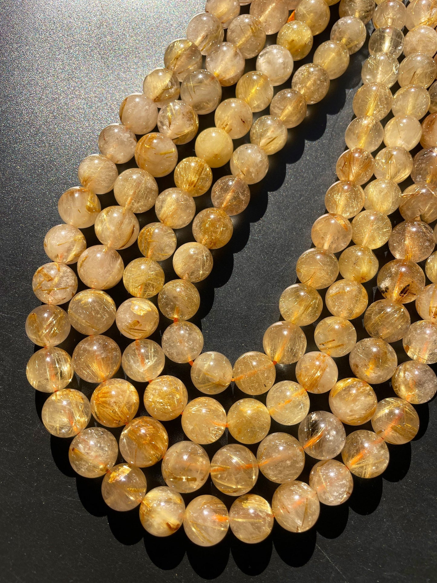 AA+ Natural Gold Rutilated Quartz Gemstone Bead 5mm 6mm 8mm 9mm 10mm 12mm Round Beads, Natural Golden Yellow Color Rutilated Quartz Gemstone Bead