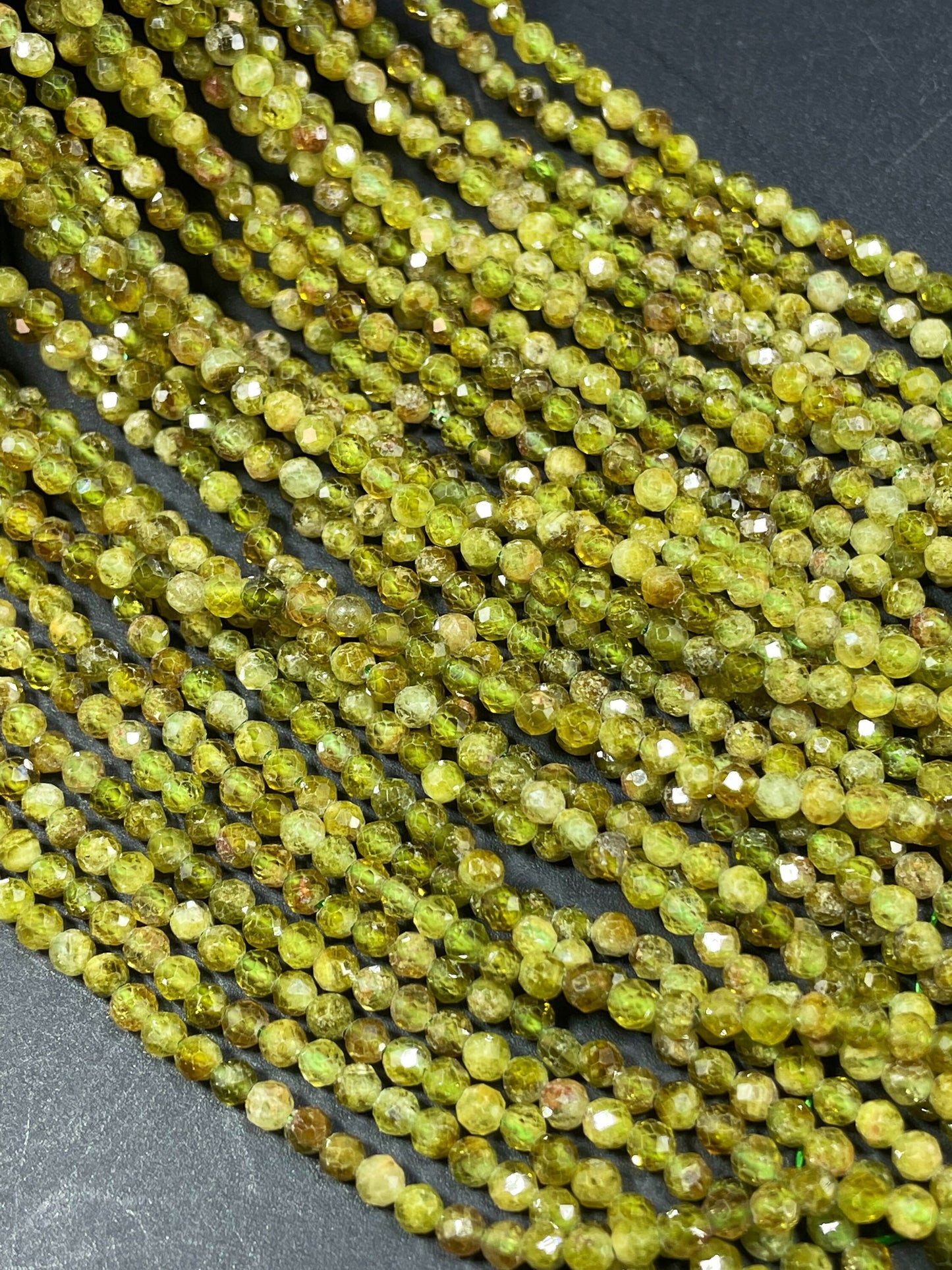 AAA Natural Green Garnet Gemstone Bead Faceted 2.5mm Round Bead, Gorgeous Natural Olive Green Color Green Garnet Stone Bead