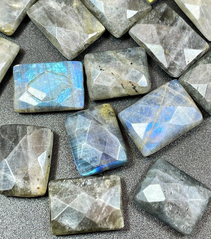 Natural Labradorite Gemstone Bead Faceted 14x18mm Rectangle Shape, Gorgeous Natural Gray Labradorite Blue Flash LOOSE BEADS