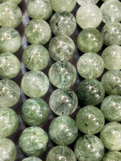 AAA Natural Green Rutilated Quartz 9mm 10mm 11mm Round Beads, Natural Green Clear Rutilated Quartz Excellent Quality