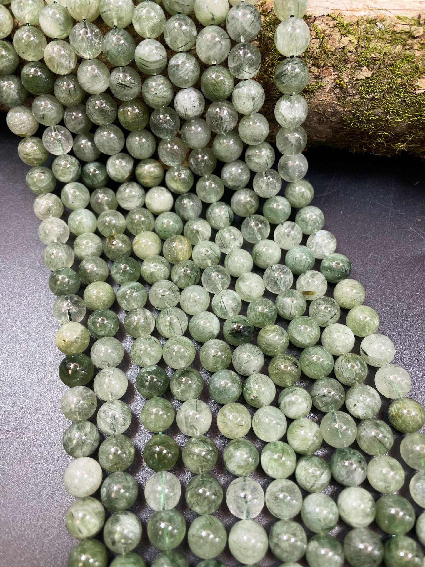 AAA Natural Green Rutilated Quartz 9mm 10mm 11mm Round Beads, Natural Green Clear Rutilated Quartz Excellent Quality