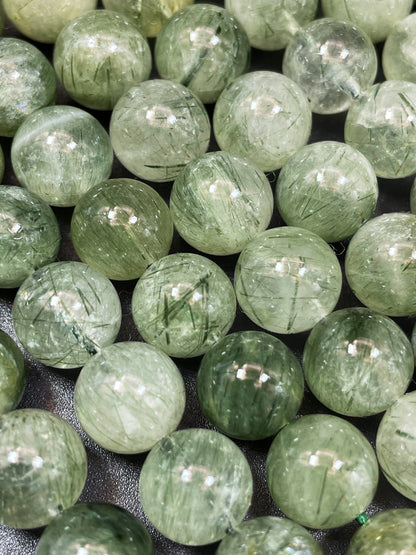 AAA Natural Green Rutilated Quartz 9mm 10mm 11mm Round Beads, Natural Green Clear Rutilated Quartz Excellent Quality