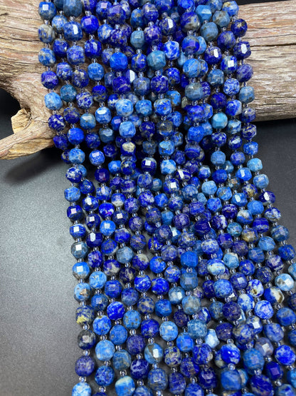 Natural Lapis Lazuli Gemstone Bead Faceted 10mm Barrel Shape Bead, Gorgeous Natural Blue Color Lapis Lazuli Gemstone Bead