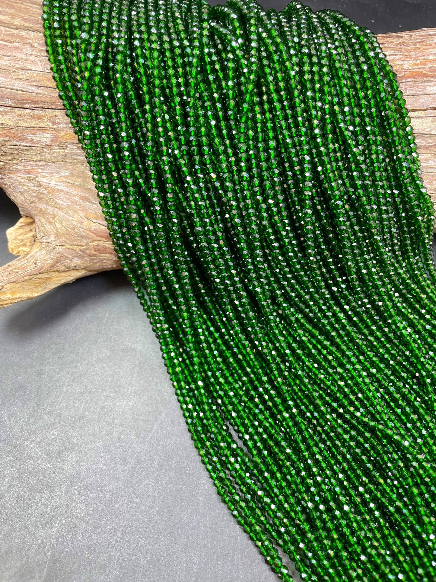 Chinese Crystal Glass Bead Faceted 2mm 3mm Round Bead, Gorgeous Translucent Green Jade Color Crystal Glass Bead