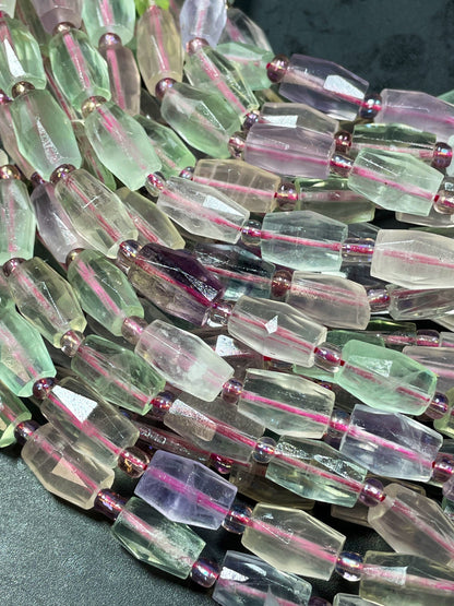 AAA Natural Fluorite Gemstone Bead Faceted 10x14mm Barrel Shape, Gorgeous Natural Purple Green Color High Quality Fluorite Gemstone Bead