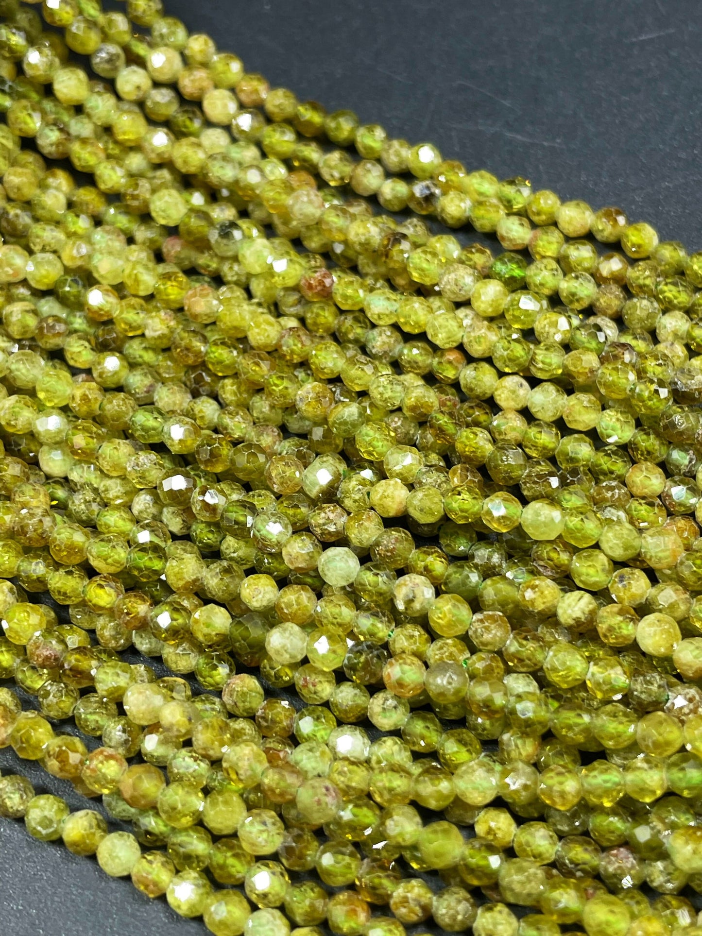 AAA Natural Green Garnet Gemstone Bead Faceted 2.5mm Round Bead, Gorgeous Natural Olive Green Color Green Garnet Stone Bead