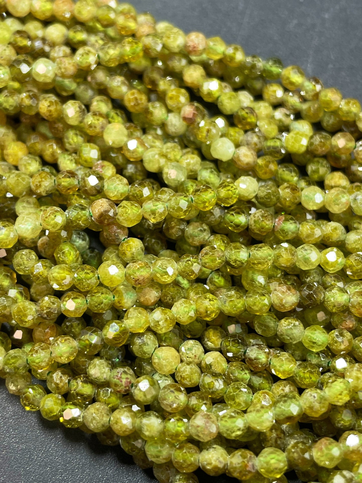 AAA Natural Green Garnet Gemstone Bead Faceted 2.5mm Round Bead, Gorgeous Natural Olive Green Color Green Garnet Stone Bead