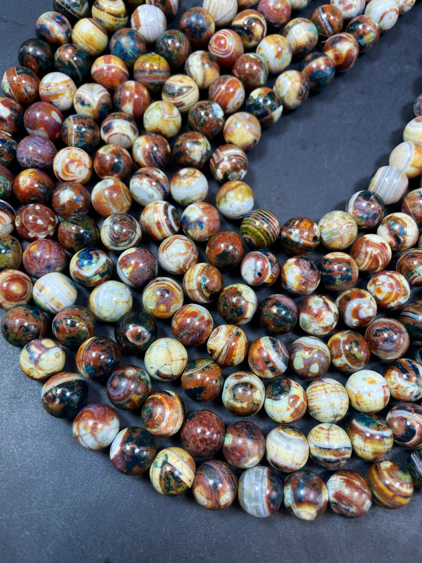 Beautiful Natural Tibetan Gemstone Bead 10mm Round Bead, Beautiful Brown Gray Orange Color Tibetan Gemstone Beads 15.5"