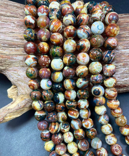 Beautiful Natural Tibetan Gemstone Bead 10mm Round Bead, Beautiful Brown Gray Orange Color Tibetan Gemstone Beads 15.5"