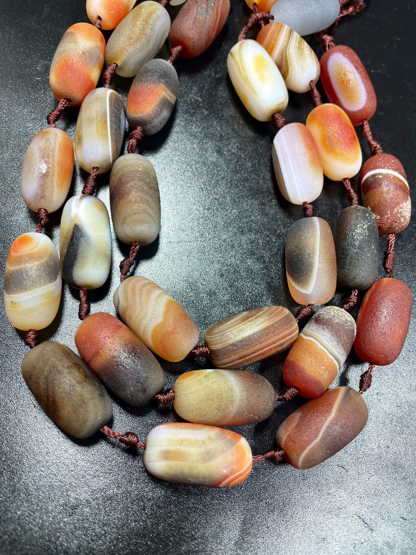 Natural Matte Botswana Agate Gemstone Bead 13x25mm Barrel Shape, Gorgeous Brown Orange Color Botswana Gemstone Beads