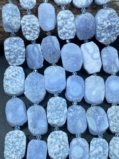 Natural Blue Lace Agate Chalcedony Matte Gemstone Bead, Graduated Rectangle Oval Shape, Natural Blue Lace Agate Bead