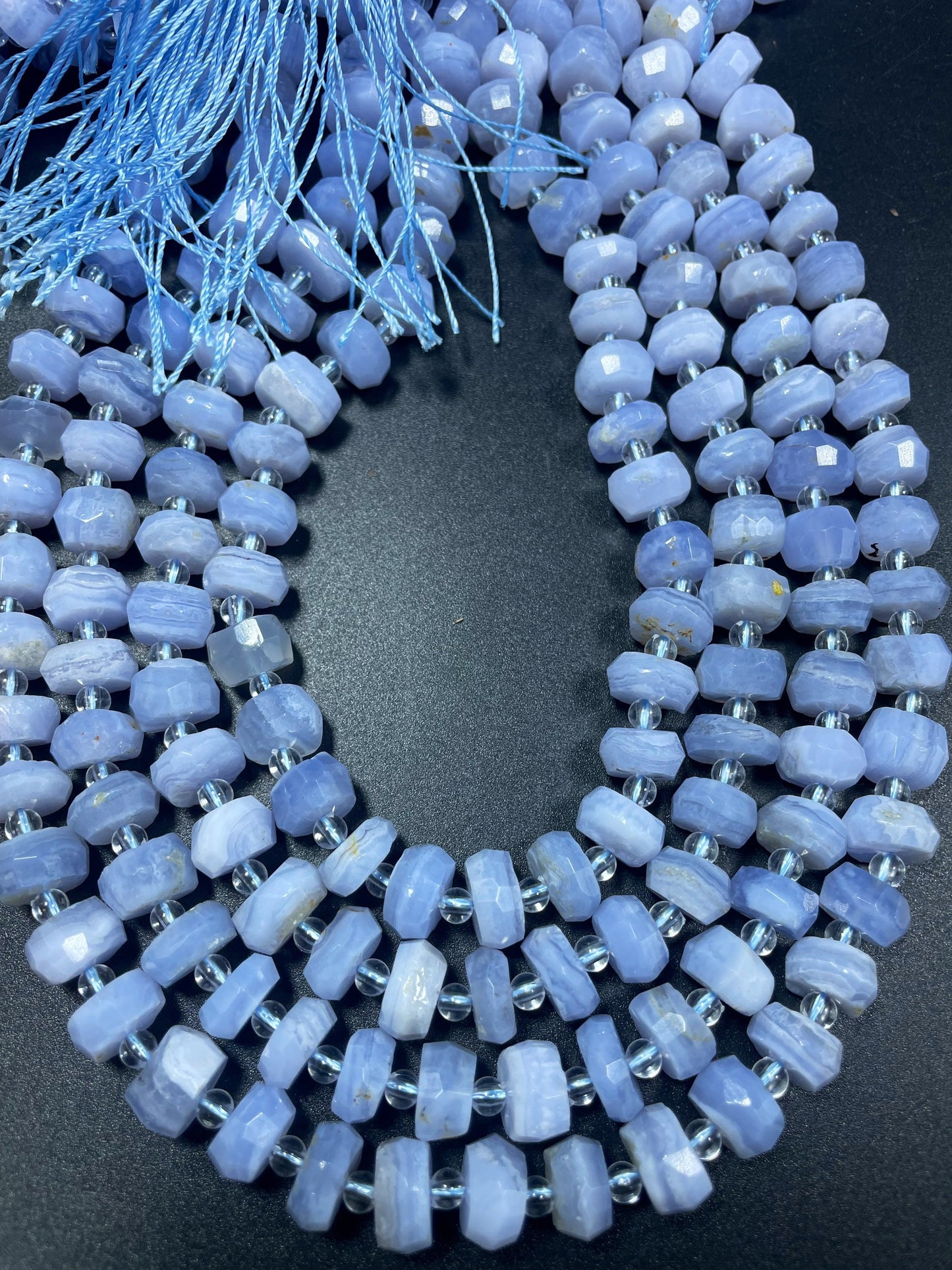 AAA Natural Blue Lace Agate Gemstone Bead Faceted 8mm 10mm Freeform Rondelle Shape, Natural Light Blue Color Agate Gemstone Bead