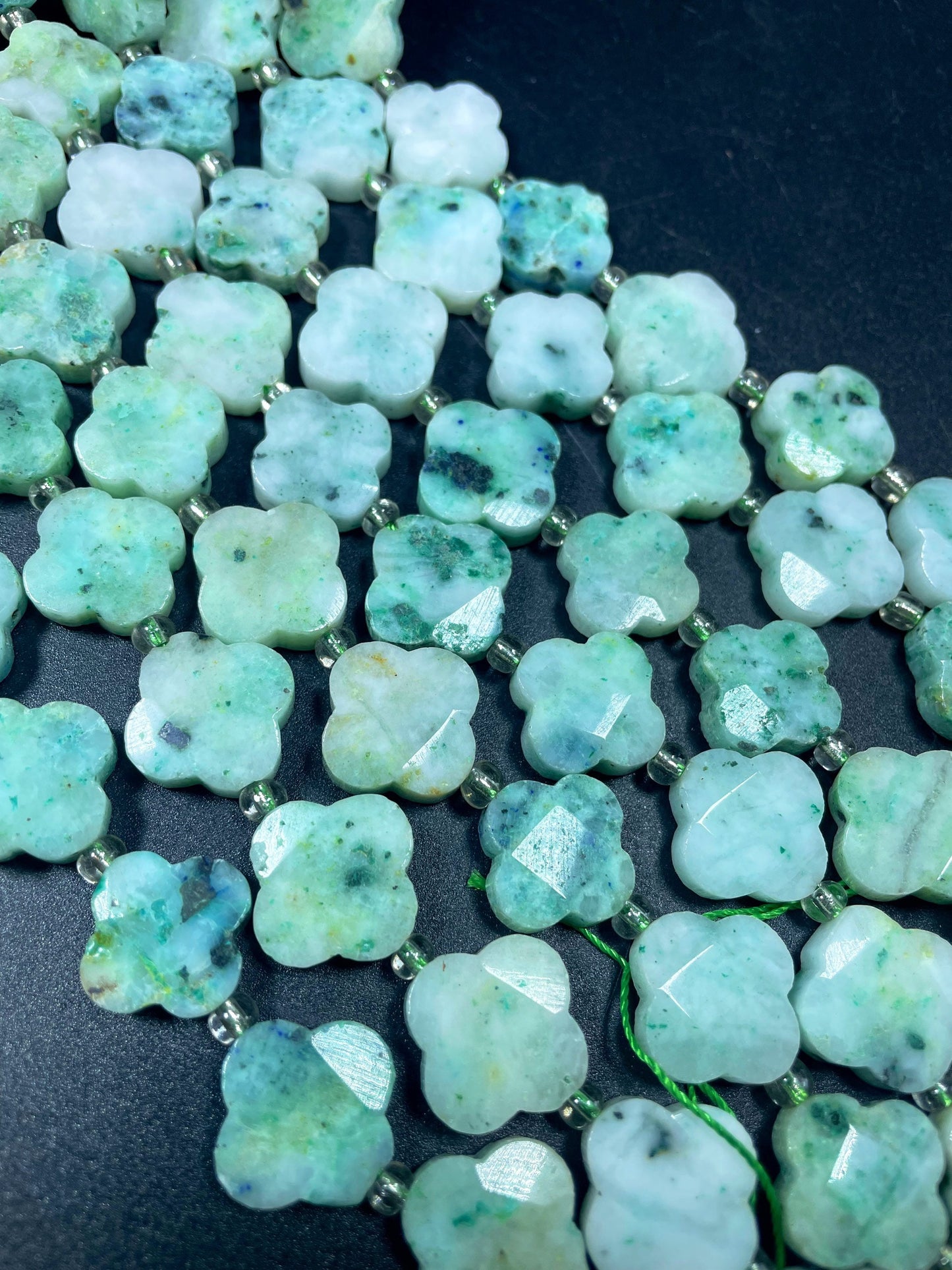 Natural Chrysocolla Gemstone Bead Faceted 16mm Clover Flower Shape, Gorgeous Natural Green Color Chrysocolla Gemstone Bead