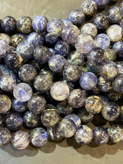 Natural Iolite Gemstone Bead 4mm 6mm 8mm 10mm Round Bead, Gorgeous Dark Blue Gray Color Iolite Beads, Full Strand 15.5"