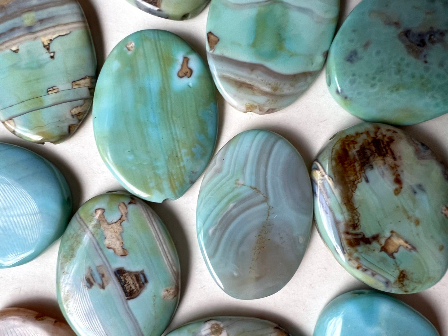 Natural Dragon Skin Agate Gemstone Bead 30x40mm Oval Shape, Beautiful Sky Blue Brown Color LOOSE Dragon Skin Agate Bead