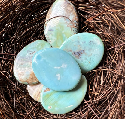 Natural Dragon Skin Agate Gemstone Bead 30x40mm Oval Shape, Beautiful Sky Blue Brown Color LOOSE Dragon Skin Agate Bead